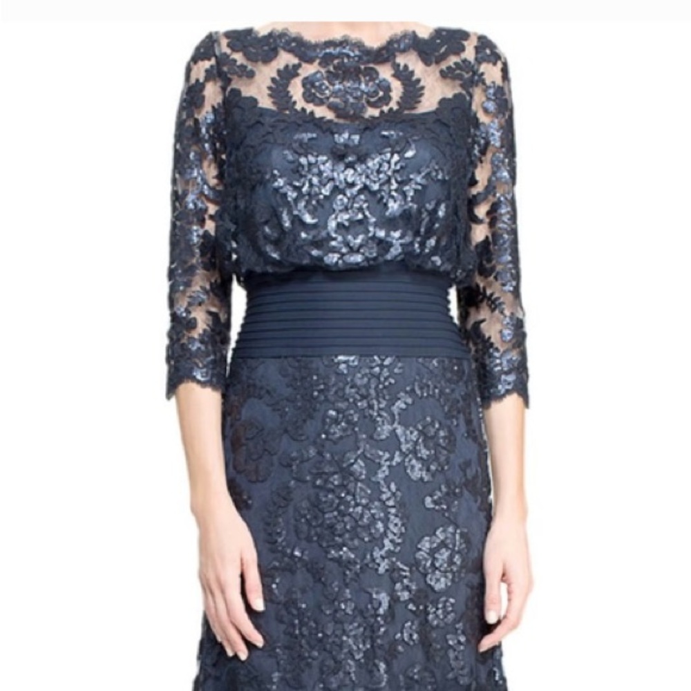 Tadashi Shoji Navy Long Sleeve Lace Dress